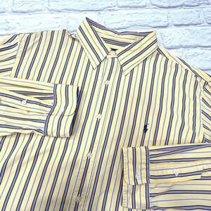 Ralph Lauren Blake‎ Long Sleeve Button Up Shirt Yellow Pinstriped Mens 2XL Pony